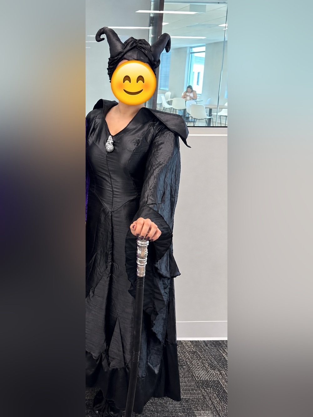 Black Gothic Velvet-Look Cape Dress with Silver Brooch - Maleficent costume
